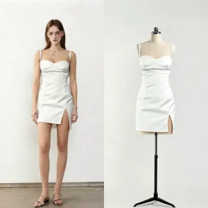 OEM Supplier Spaghetti Strap Sweetheart Neck Mini Dress Bodycon Front Slit Sexy Party Casual ODM Chinese Factory Company