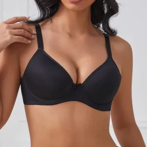 OEM Womens Intimates Black Simple Design Adjustable Straps Thin Cup Back Closure Women’s Push up Bra with Underwire