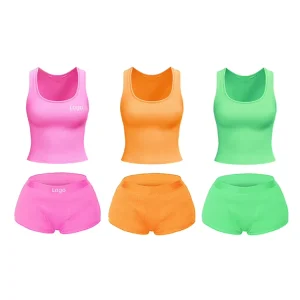 OEM Women’s Loungewear Custom Logo Breathable Rib Cotton Spandex 2 Pieces Set for Women