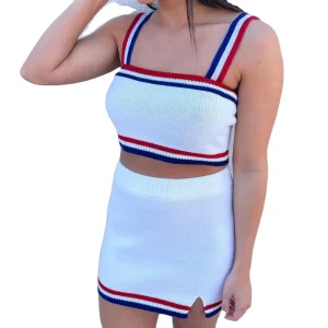 OEM Women’s Sexy Sweater Set Customized Summer Crochet Skirt and Bra Two piece Set Women’s Knitted Sweater Dress Set