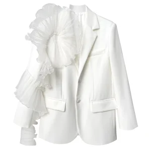 Ocstrade Fashion New Mesh Design Blazers Ladies Single Breasted Ruffle Mesh Joint Solid Color Elegant Women’S Jacket Blazers
