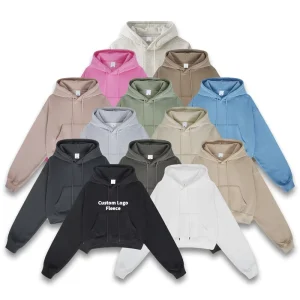 Oem Custom logo 345gsm High Quality Streetwear Ladies Autumn Cropped Fleece Y2k Solid Plain Women’s Short Hoodies