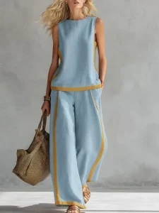 Oem Odm Women’s Summer 2 Piece Loose Fit Casual Outfit Tank Top Wide Leg Pants Comfortable Daily Wear Streetwear Matching Set