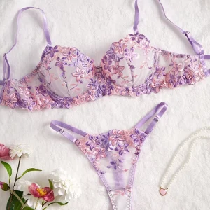 Oem/odm Popular Lingerie Sexy Mesh Multi-color Embroiderysee-through Seductive Lingerie Set for Women