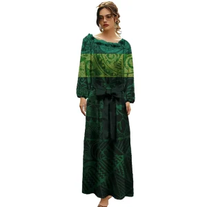Off Shoulder Island Dresses Polynesian Tribal Casual Dress Tongan Samoan Tapa Flower Print on Demand Custom Long Dress