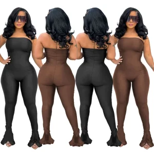Off Shoulder Slit Jumpsuit Fitted Summer Black Backless Bodycon Sleeveless Ladies Rompers Women’s Jumpsuits