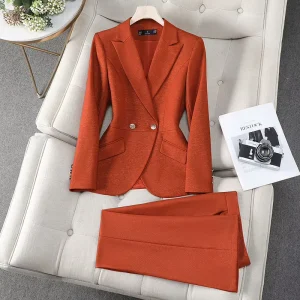 Office Set Business Women Solid Color Breasted Blazer and Pants Two Piece Set OL Style Women’s Suit