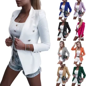 Office Women’s Blazer Jackets Front Pockets Button Women Suit Jackets Solid Long Sleeve Custom Jacket Blazer