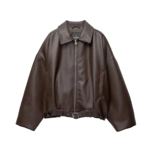 Ohsisa Women’s Spring Casual Jacket Retro Synthetic Leather Top Outerwear