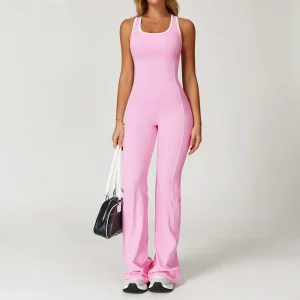 One Piece Fitness Backless Playsuit Bodysuit Woman Wear Tummy Control Cross Back Gym Workout Breathable Jumpsuit Yoga