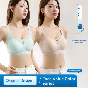 One Piece Fixed Cup Jelly Soft Support Traceless Comfortable Anti Sagging Wire Free Push Up Woven Summer Women’s Bra