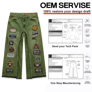 One Stop OEM ODM Service Garment Manufacturer Custom Embroidered Patch Logo Jeans Pants Boxy Straight Leg Wash Pants Fast Sample