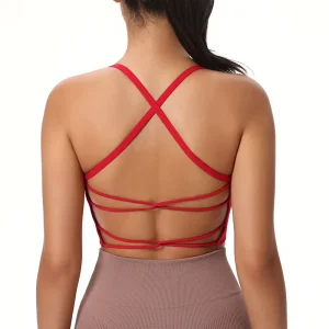 Open Back Strappy Yoga Workout Bras for Women Low Support Beauty Cross Sports Gym Bra Removable Pads for Women