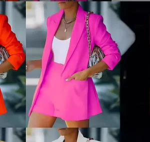 Orange Wool Polyester Business Suits for Women Ladies Office Long Length Blazers