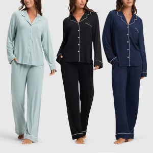 Organic Bamboo Women Pajamas Pyjamas Ladies Sustainable Jersey Women’s Sleepwear Custom Women Loungewear Set Bamboo Loungewear