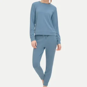 Organic Cotton Interlock Sleepwear for Women Long Sleeve Homewear Sustainable Two Piece Loungewear Set Custom Pyjamas Ladies