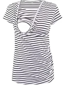 Organic Cotton Women’s Short Sleeve Nursing Tops Breastfeeding Shits Maternity Clothes Double Layer Pregnancy Tee