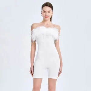Ostrich Feather Romper Adult Jumpsuit Women Feather Romper
