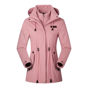Outdoor Women’s Blazer Jacket 3 in 1 Mid Length Detachable Two Piece Set Autumn Winter Fleece Lined Thickened 3D Pattern Trendy