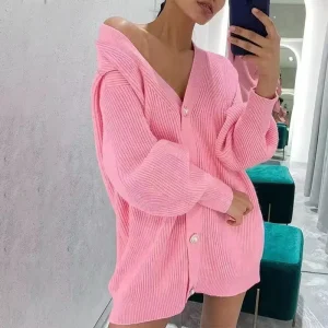 Oversize Custom Knitted Cardigan Women’s Sweater With Embroidery Women’s European Sweaters