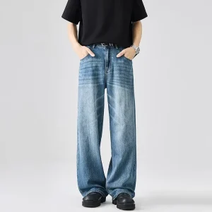 Oversized Jeans Classic Mid Wash Denim Pants Loose Fit Distressed Washed Cotton Streetwear Denim Trousers