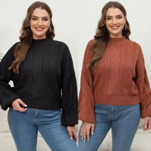 Oversized Pullover Cable Knitwear Manufacturer Acrylic Women’s Sweaters Casual Twisted Long Sleeve Loose Sweater Top for Lady