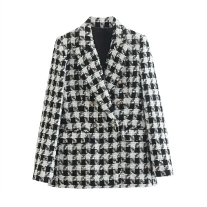 PB&ZA Women’s Clothing New Fashion Houndstooth Plaid Blazer Retro Long Sleeve Women’s Chic Veste Femme