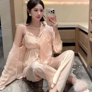 Pajama Set Women’s Pajama Three Piece Outer Wearable Loungewear Cute
