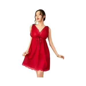 Pajamas Nightwear Transparent Red One-Piece Dress and One Underwear