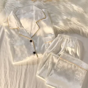 Pajamas Sets Light Luxury Women’s Pajama Spring Autumn Long-sleeve Cardigan Set Ice Home Clothing