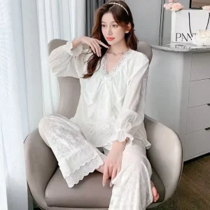 Pajamas Women’s Long Sleeved Set Spring Autumn Vintage Stylish Princess Style High End Loungewear Set