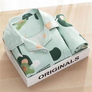 Pajamas Women’s Spring and Autumn Long sleeved Lapel Cardigan Home Service Cartoon Ladies Can Wear Two piece Set