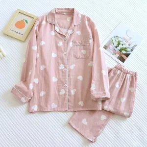 Pajamas Women’s Thin Style Spring Autumn Four Seasons Style Double Layer Loose Loungewear Set