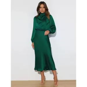Party Clothes Celebrity Dresses Women’s Ladylike Elegant Evening Dress Spring Summer New High-End Satin Long Sleeved Dress