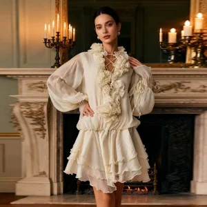 Party Dresses Women Floral Chiffon Dress Sexy Ruffle Long Sleeve Gown Elegant Casual Outfit Fashion Women Clothes
