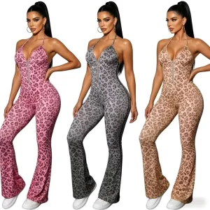 Patterned Yoga Sports Workout Wide Leg Yoga Flare Pants Bodysuit Women’s Yoga Playsuits Overall Tube Top Female Sports Jumpsuit