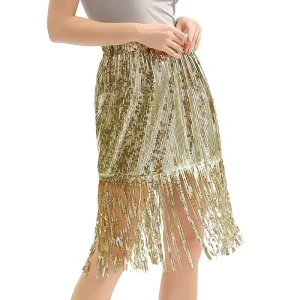 Performance Dance Club New Sequin Skirt Sheath Sequin Fashion Women’s Tassel Hem Skirt Dinner Party