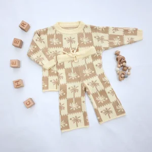 Personalized Long Sleeve Knitted Round Neck Cotton Organic Sweater Set for Baby