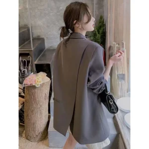 Petite Ladies Blazer Woman Work Suit Women’s Jacket Casual Trendy Back Split Oversize Blazer