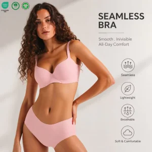 Pink Cute Intimates Lady All Day Comfort High Support Seamless Underwear Custom Latex Bonded Style Women’s Bra