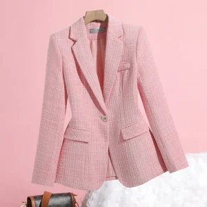Pink Suit Jacket Women’s New Spring Temperament Short Commute High Sense of Leisure Suit