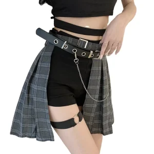 Plaid Pleated Irregular Gothic Mini Skirt