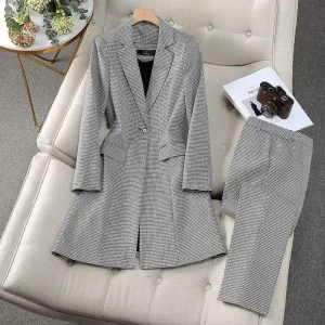 Plaid Trench Coat Women’s Autumn and Winter Long British Style Suit Coat Suit Spring
