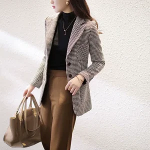 Plaid Women’s Blazer Suits Tailoring Coat Blazers Spring Clothing Jacket for Women Long Trend