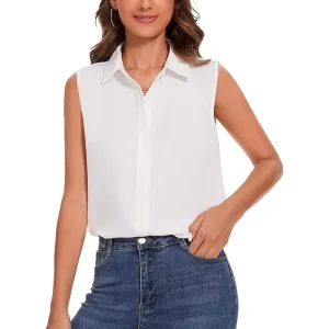 Plain Women Shirts Custom Logo Sleeveless Shirts for Women Casual Silk Women’s Blouses