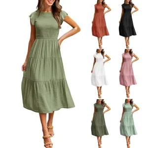 Planner Ins New Trend Summer Women’s Dresses Explosive Fly Sleeve Pleated Layered Short Sleeve Swing Dress