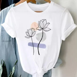 Plant Fashion White Round Neck Women’s Casual Pattern T-shirt Woman Printed T-shirt for Women