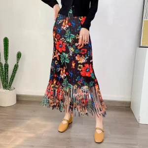 Pleated Sartorial Floral Long Skirts for Women
