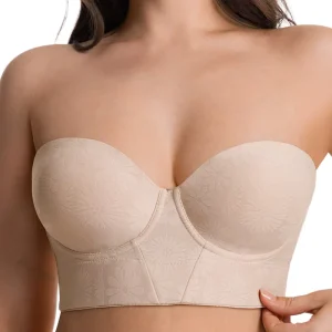 Plus Size Adjustable Strapless Non-slip Solid Breathable Half Cup Push-up Women’s Bra Steel Ring