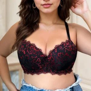Plus Size Bra Black Red Push-Up Bra Anti-Sagging Side Breast Collection Full Cup Lace Breathable Sexy Women Underwear